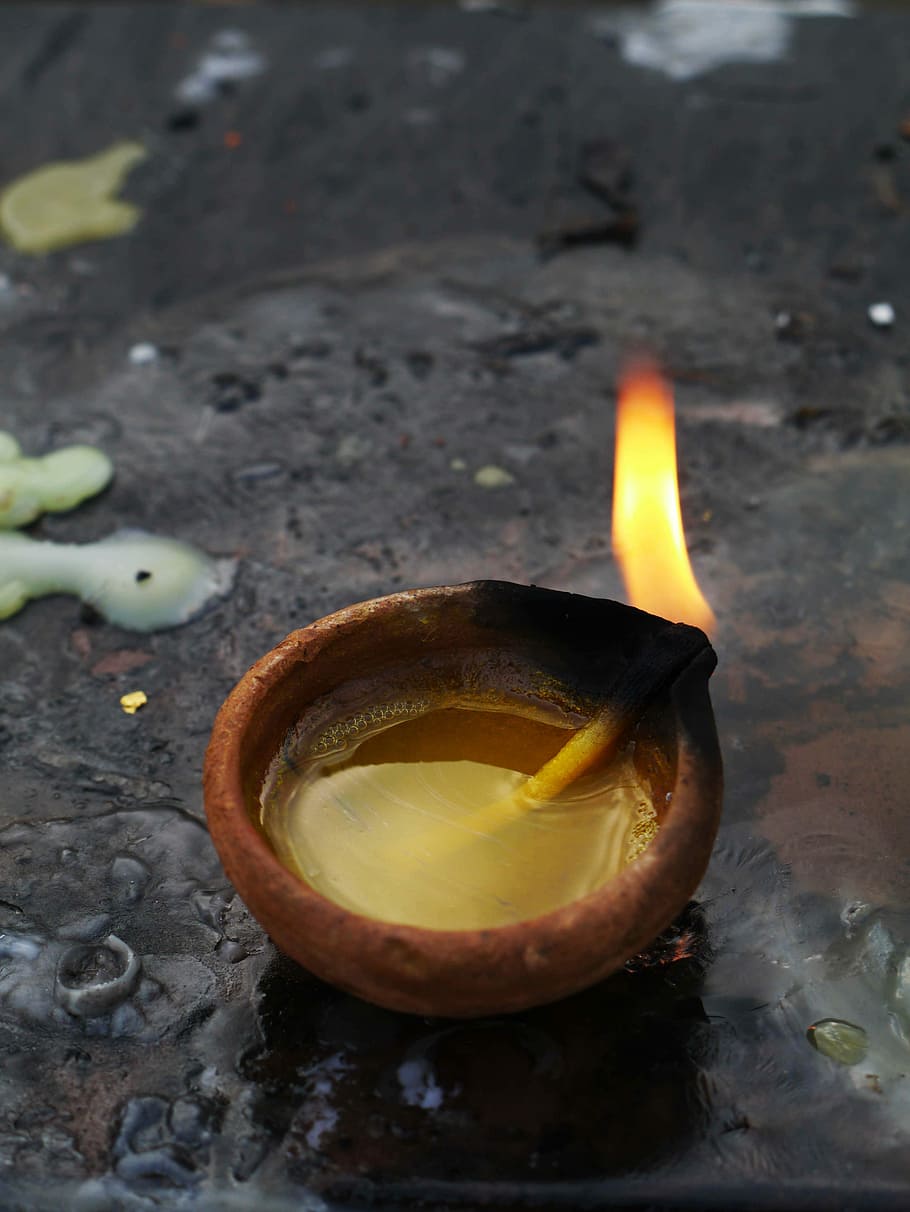 India, Candle, offer, food and drink, heat - temperature, close-up, fruit, drink, fire, burning