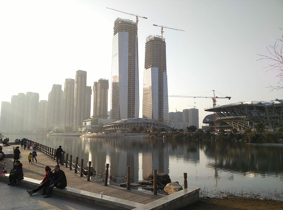 Changsha, lago, urbano, arquitectura, lago meixi, arquitectura urbana, china, ciudad, gente, estructura construida
