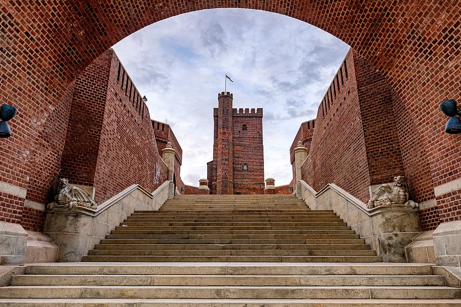stairs, emergence, passage, castle, tower, building, architecture, kärnan, helsingborg, sweden