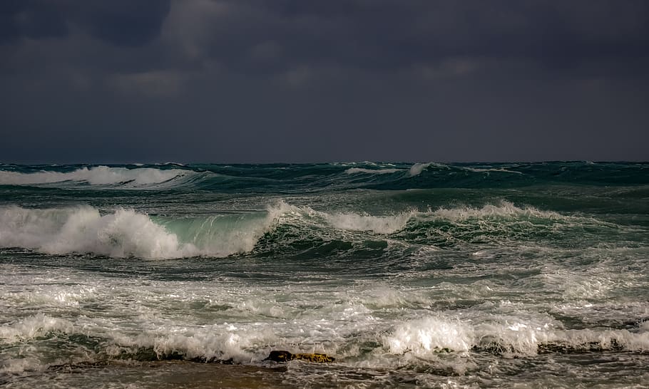 olas, cielo, nubes, tormenta, océano, viento, naturaleza, paisaje marino, tormentoso, playa