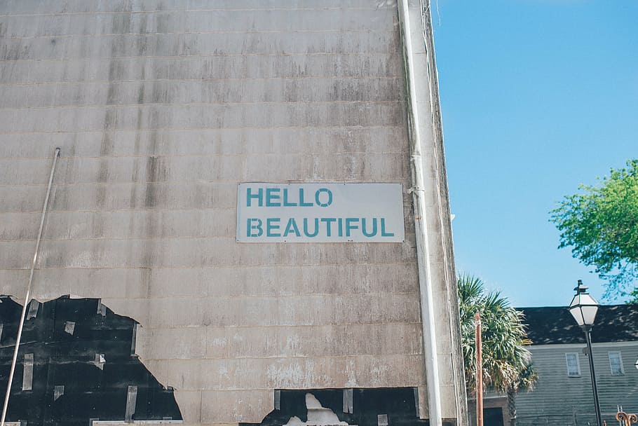 hello, beautiful, wall sticker, quotes, mural, wall, building, city, art, typography
