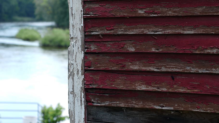 red, siding, chipped, wood, paint, wood - material, architecture, day, built structure, close-up