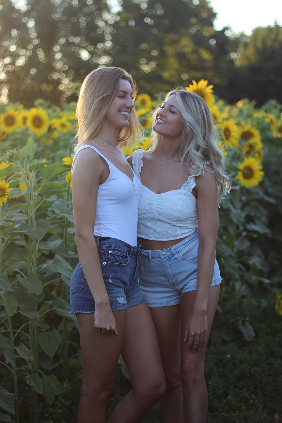 girls, people, sunflowers, sunflower, blonde, field, nature, summer, pretty, model