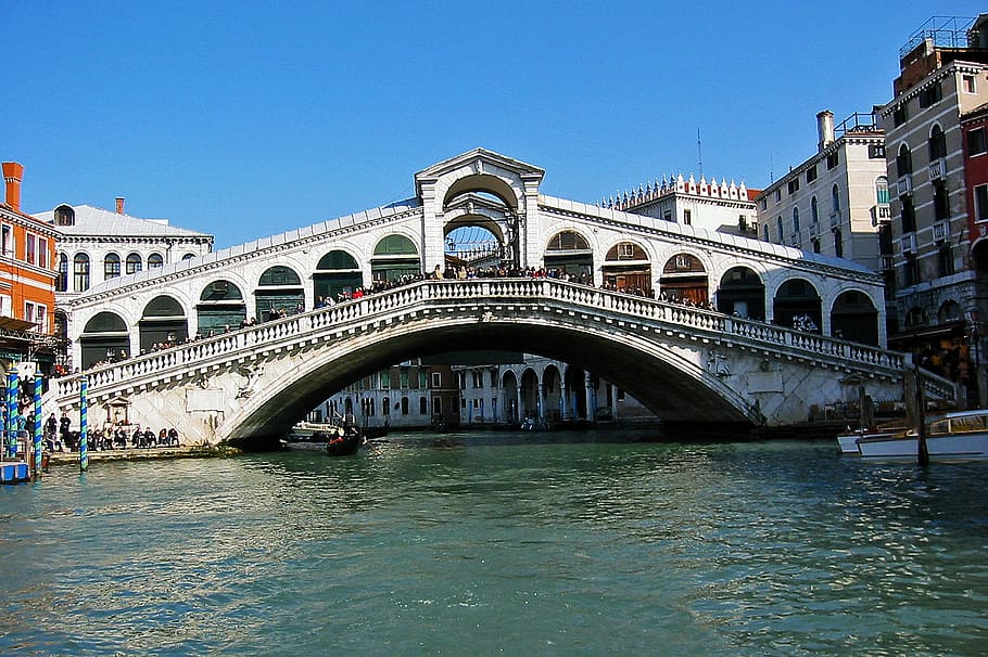 jembatan rialto, rialto, Italia, Venesia, jembatan, gondola, air, arsitektur, jembatan - struktur buatan manusia, tujuan perjalanan