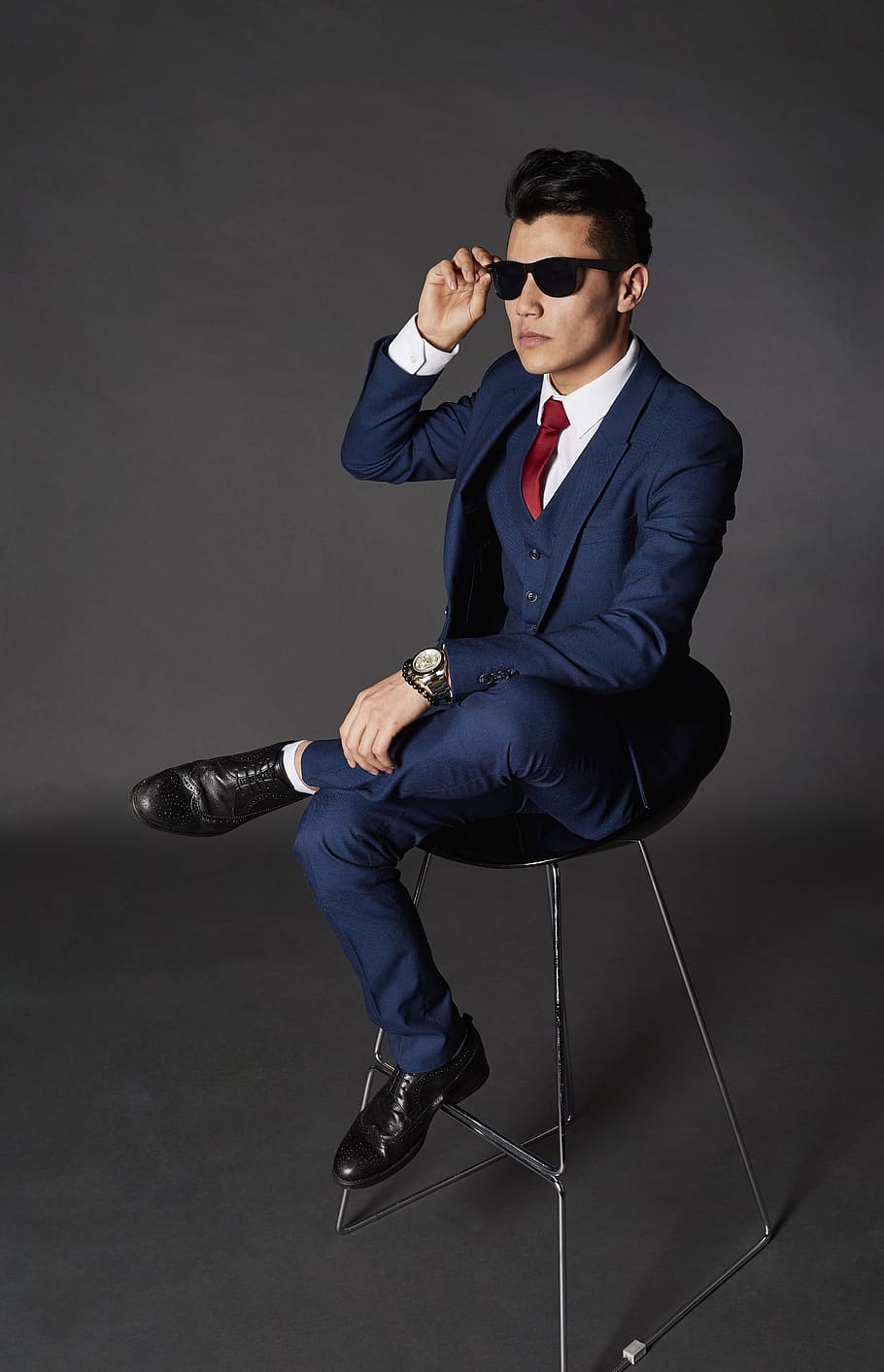 man, sitting, chair, holding, sunglasses, model, businessman, corporate, handsome, portrait