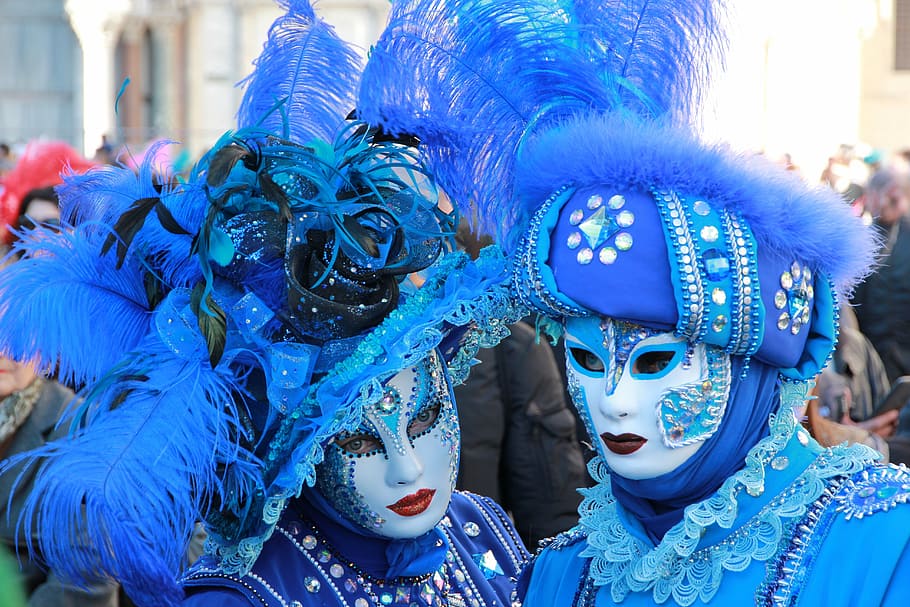person, gathered, street, wearing, masquerade masks, suit, masks, colors, harmony, venice - Italy