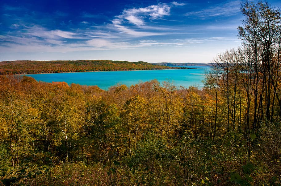 fall, michigan, lake, landscape, nature, autumn, scenic, forest, water, scenery
