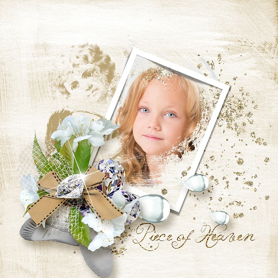 spring, scrapbook, design, piece of heaven, vanilla m, digital, photos by pixabay, childhood, child, one person