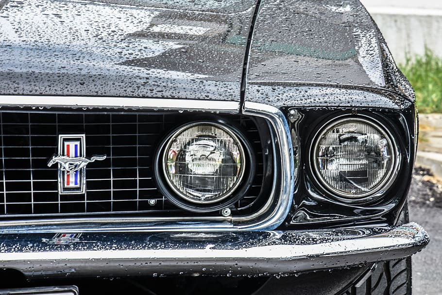 close-up photo, classic, black, ford mustang coupe, daytime, Mustang, Car, Retro, Auto, Automobile