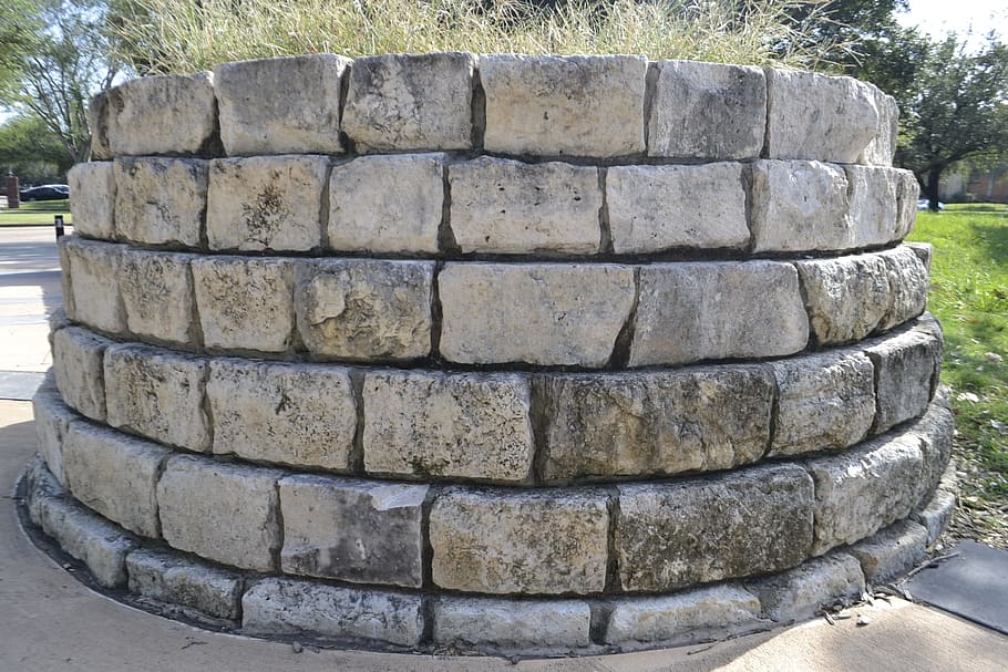 houston texas playground, bricks, well, cylindrical, brick wall, deep, wishing well, spring, wall, round