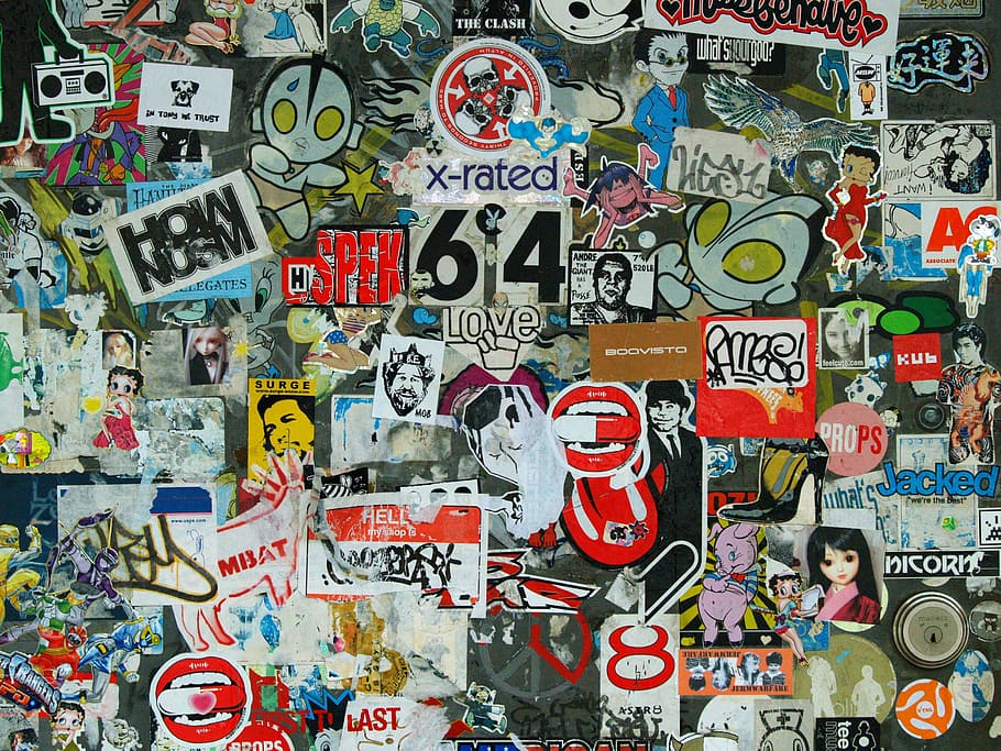 New York, Door, Stickers, Graffiti, full frame, multi colored, backgrounds, text, large group of objects, gambling