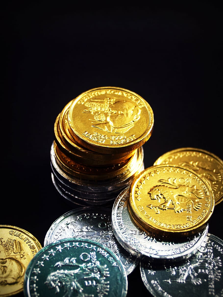 koin, emas, uang tunai, terisolasi, menara, ekonomi, laju, bisnis, pendapatan, konsep