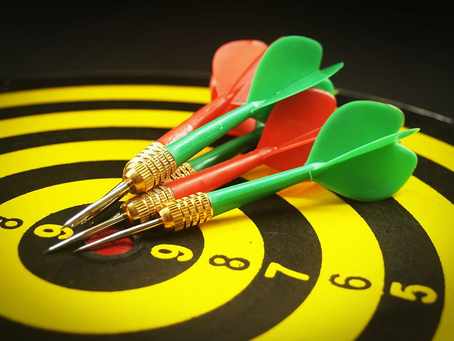 green, red, dart pins, target, goal, aiming, dartboard, aim, focus, arrow