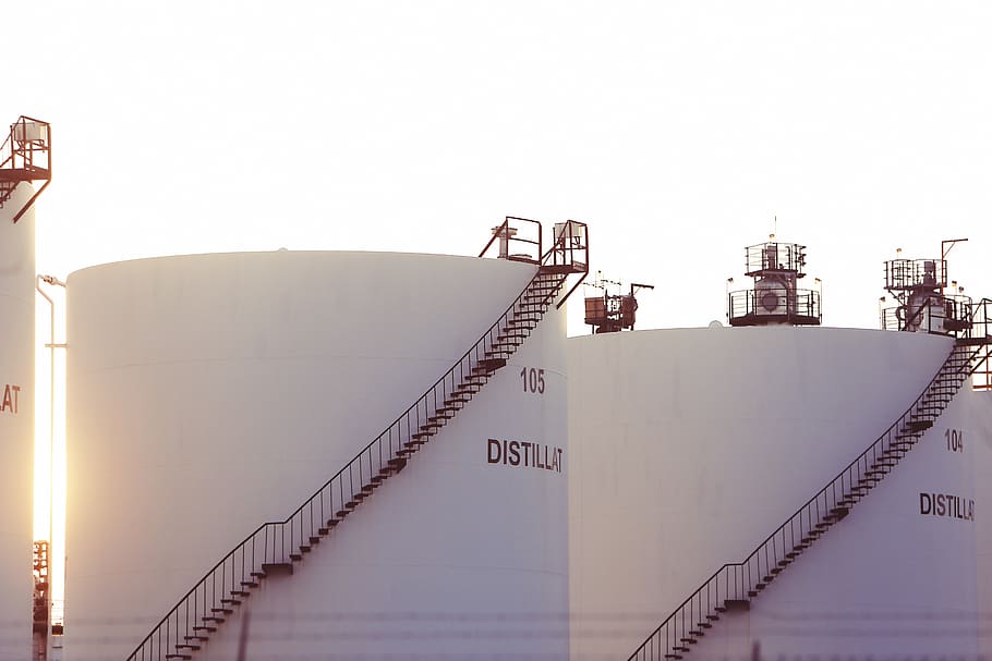 tanks, petrochemistry, silos, containers, industrial, factory, industry, white, round, tall