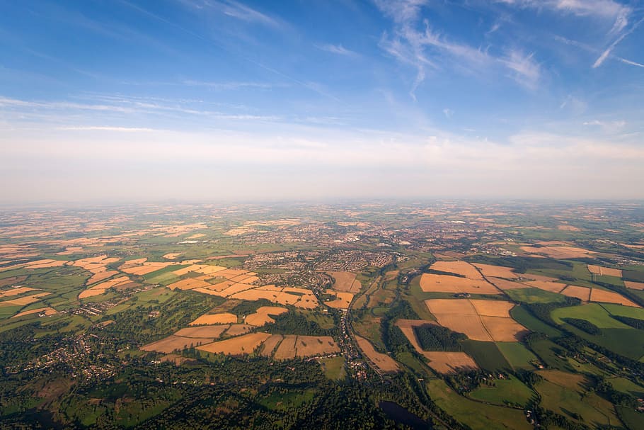 Pertanian, Lansekap, Brocton, Inggris, foto, domain publik, langit, pemandangan udara, alam, Pemandangan Sudut Tinggi
