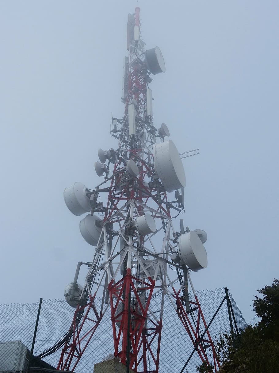 repeater, antenna, fog, top, mobile, communications, satellite dish, tower, technology, global communications