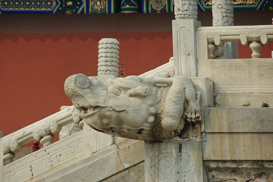 Pequim, cidade proibida, guardrail, escultura, mármore, imperial, imperador, bandeira imperial, arquitetura, estátua