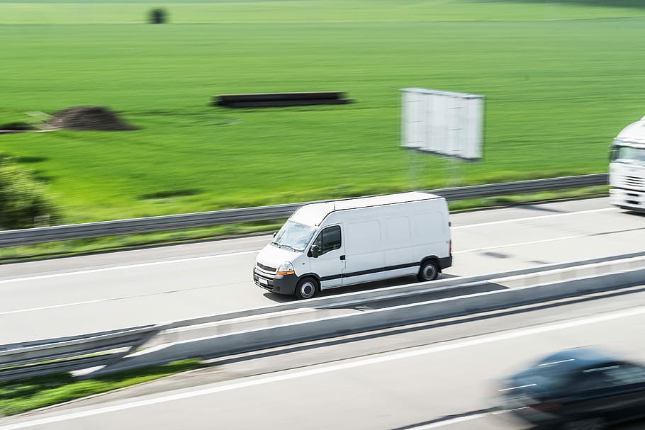 motion, White, Delivery Van, in Motion, Driving, Highway, cargo, cars, delivery, drive