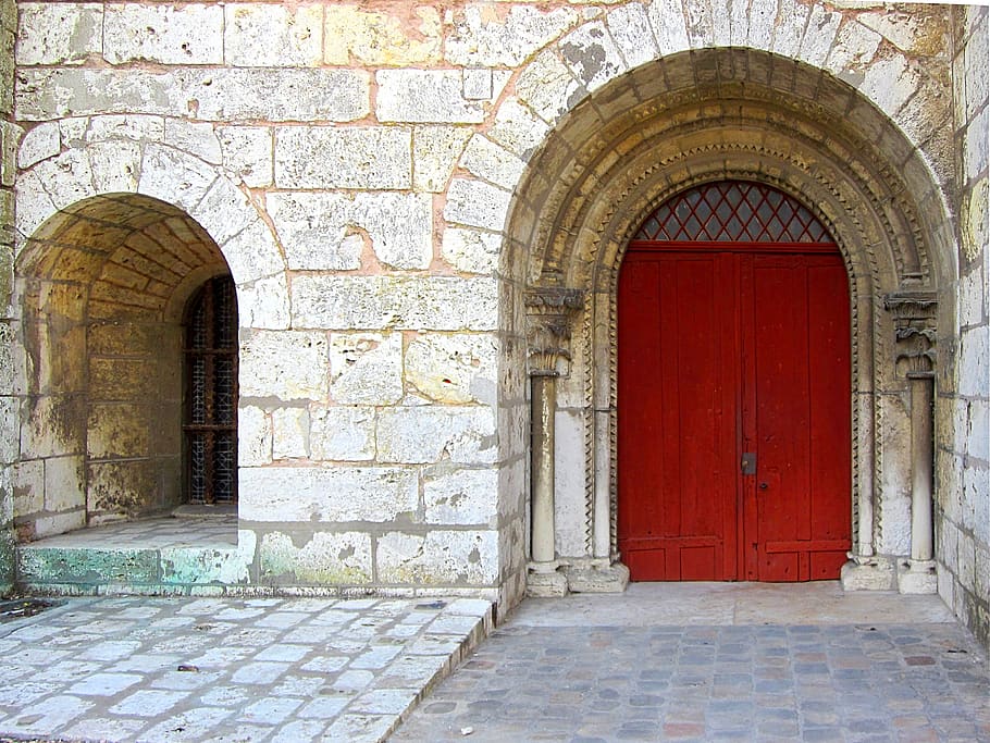 entrance, door, red, chartres, mediaeval, wood, doorway, architecture, arch, built structure