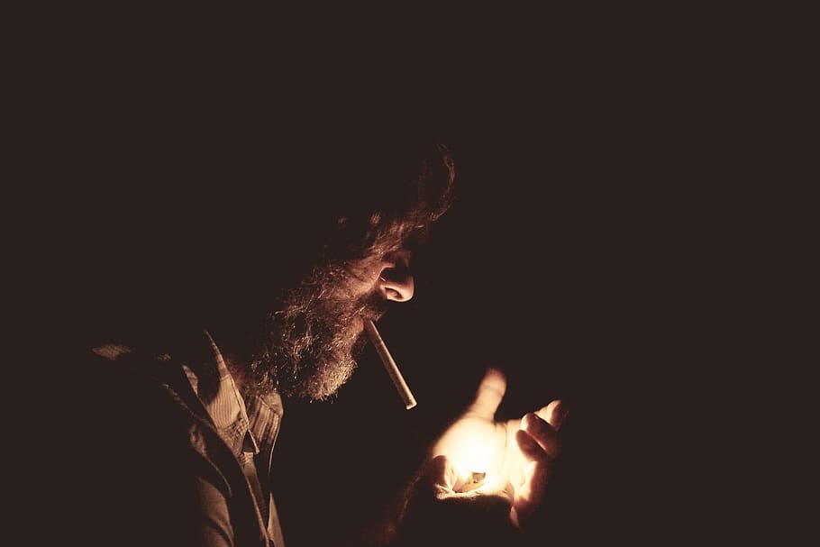 smoking, lighter, dark, cigarette, tobacco, cigar, addiction, nicotine, habit, man