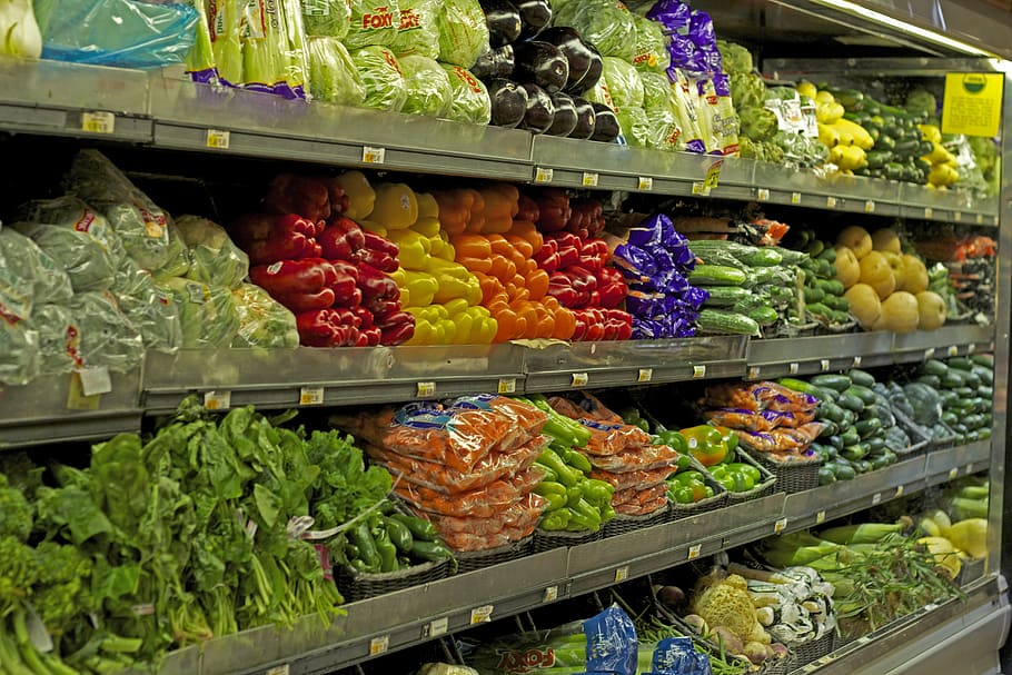 variedad, vegetales, venta al por menor, góndola, verduras, supermercado, alimentos, mercado, fresco, compras