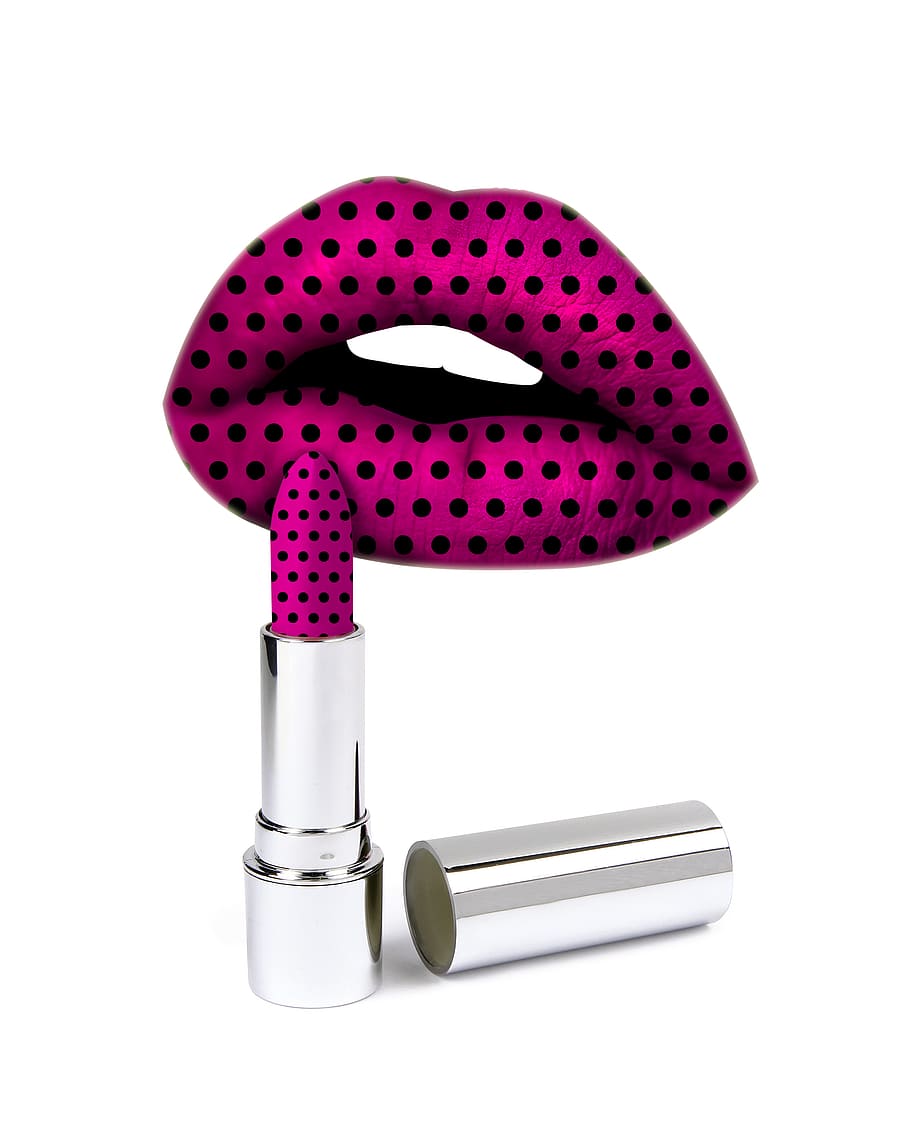 pink, black, polka-dot lipstick, lips, mouth, lipstick, cosmetics, polka dots, pink background with polka dot, colors