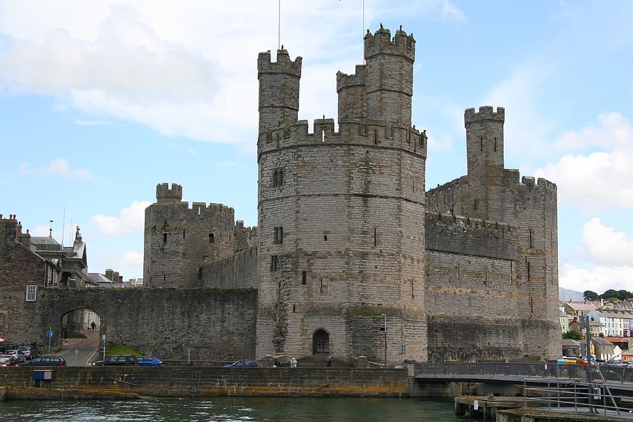 castelo, carnarvon, gales, construção, arquitetura, antigo, pedra, medieval, monumento, turismo