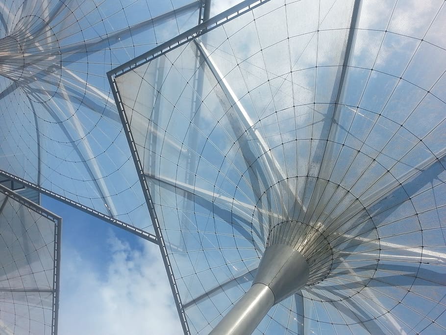 roof, plexiglas, modern, architecture, sun, baluer sky, reflection, low angle view, built structure, sky