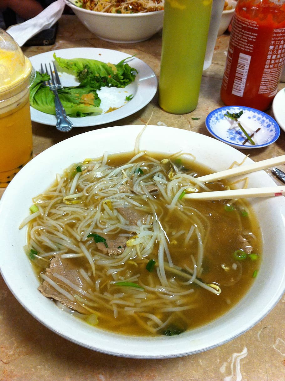Pho, sopa, comida, vietnamita, asiática, tazón, carne de res, vietnam, fideos, carne