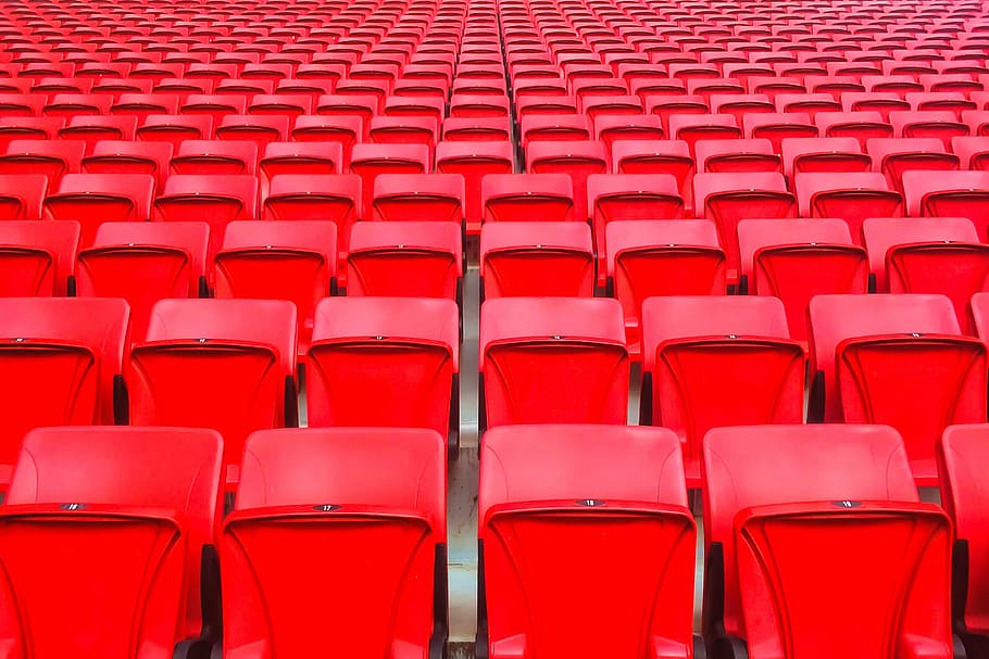 vazio, vermelho, arquibancadas de plástico, teatro, assento, platic, cadeiras, evento, auditório, estádio