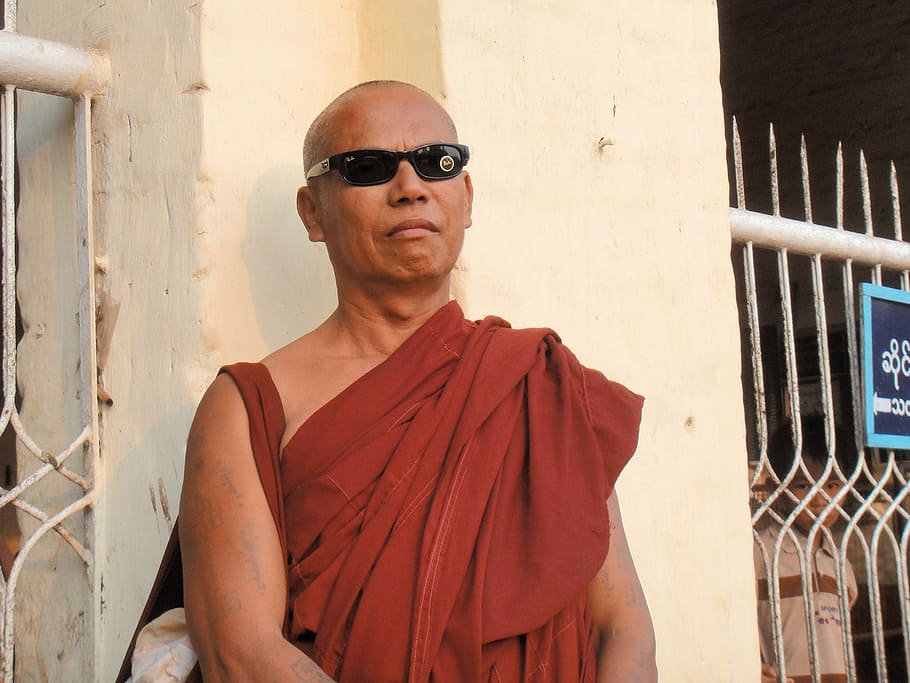 monk, religion, buddhism, faithful, myanmar, burma, sunglasses, real people, glasses, one person