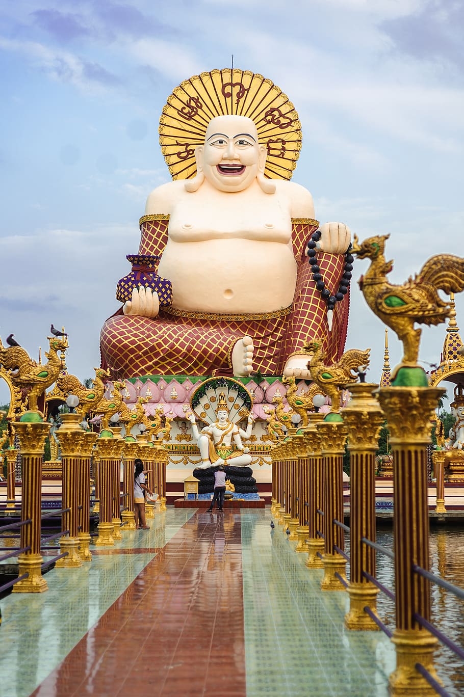 pu-tai, thailand, samui, temple, buddha, buddhism, hotei, altar, statue, sculpture