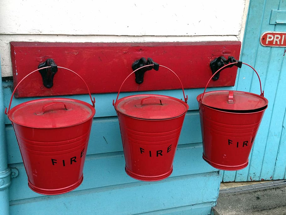 Fire, Water, Bucket, Delete, fire, water, fire delete, fire fighting water, fire fighting water supply, red, day