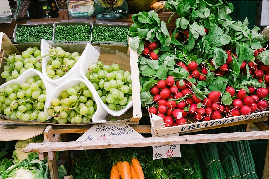 frutas, verduras, mercado, uvas, coliflor, zanahorias, alimentos, comida y bebida, comida, alimentación saludable