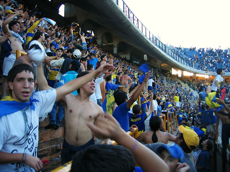 pessoas, reunir, estádio, boca juniors, futebol, multidão, buenos aires, ventilador, cantando, argentina
