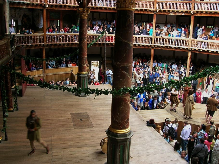people gathering, stadiu, people, gathering, theatre, stage, crowd, architecture, shakespeare's globe, london