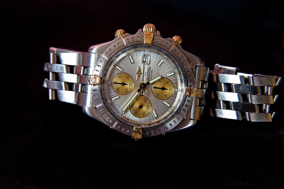 wrist watch, heavy, stainless steel, gold, chronometer, strong, durable, clock, watch, time