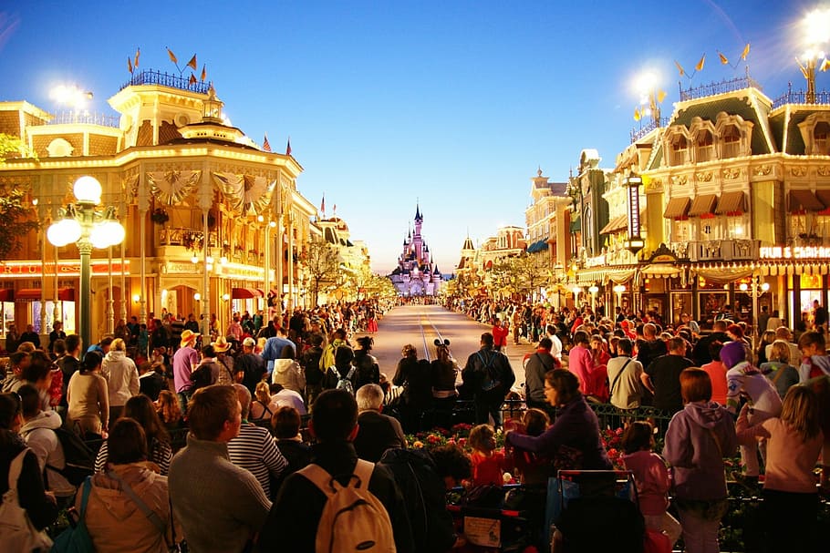 fotografia, pessoas, assistindo, Castelo de Cinderellas, Euro, Disney, Disneylândia, Paris, tema, parque