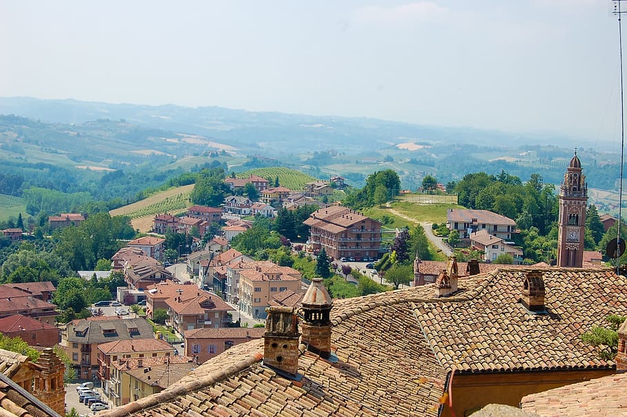 piedmont, village, green, nature, hill, sky, summer, cloudiness, mood, architecture