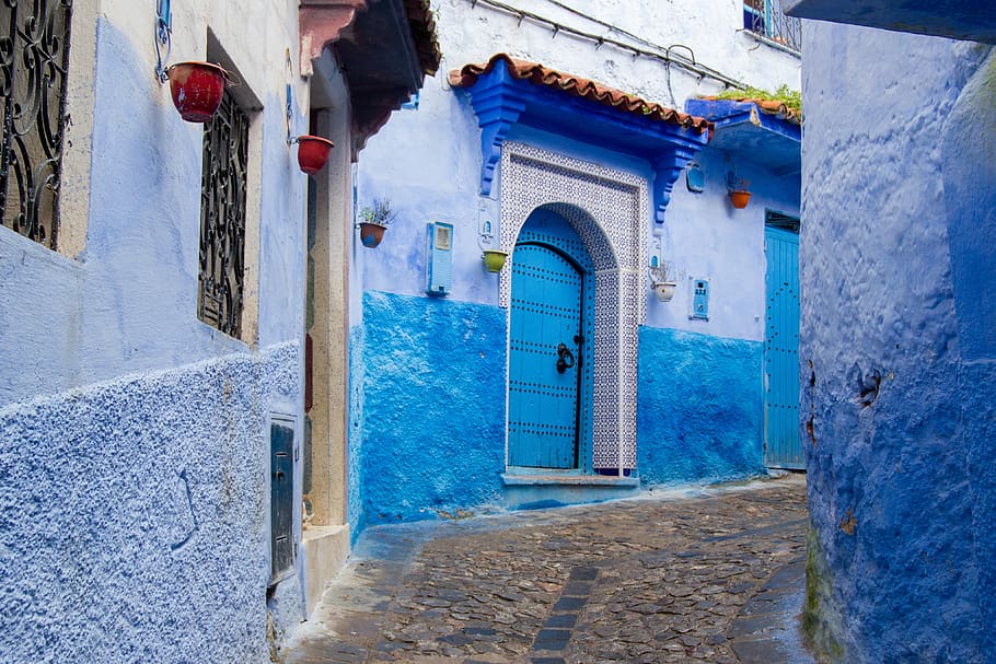 chaouen, chefchaouen, morocco, xauen, architecture, street, door, outdoors, window, house
