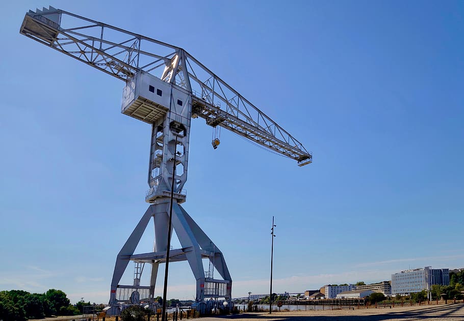 crane, nantes, wharf, sky, port, machinery, crane - construction machinery, architecture, industry, nature