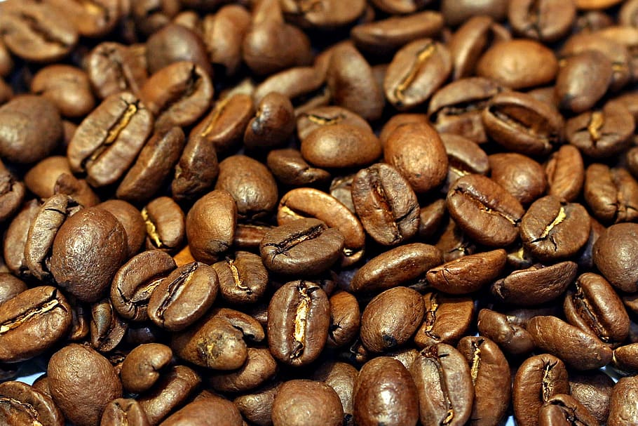 Primer plano, fotografía, lote de granos de café, frijol, fondo, macro, patrón, alimentos, negro, bebida