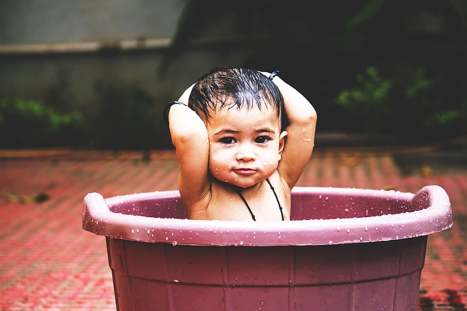 baby bathing, bath, people, child, children, cleaning, family, kid, kids, outdoors