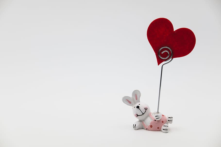 bunny, holding, heart heart, stick, figure, easter bunny, hare, love, heart, romantic