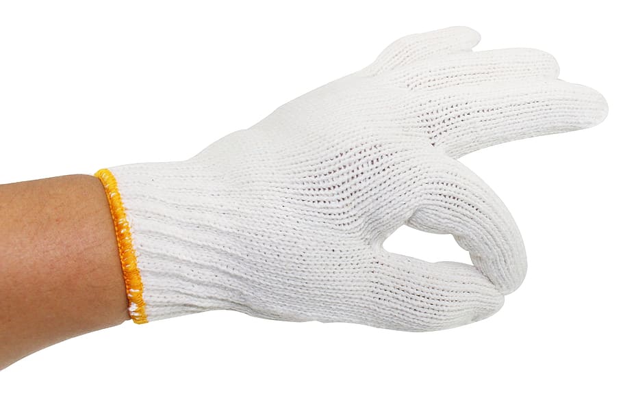Glove, Ok, Hand, human body part, white background, human hand, close-up, studio shot, adult, indoors
