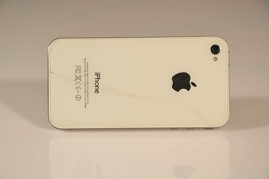 Iphone 4, Telefone, Branco, Celular, Iphone, telefone celular, danificado, rápido, rachadura, danos