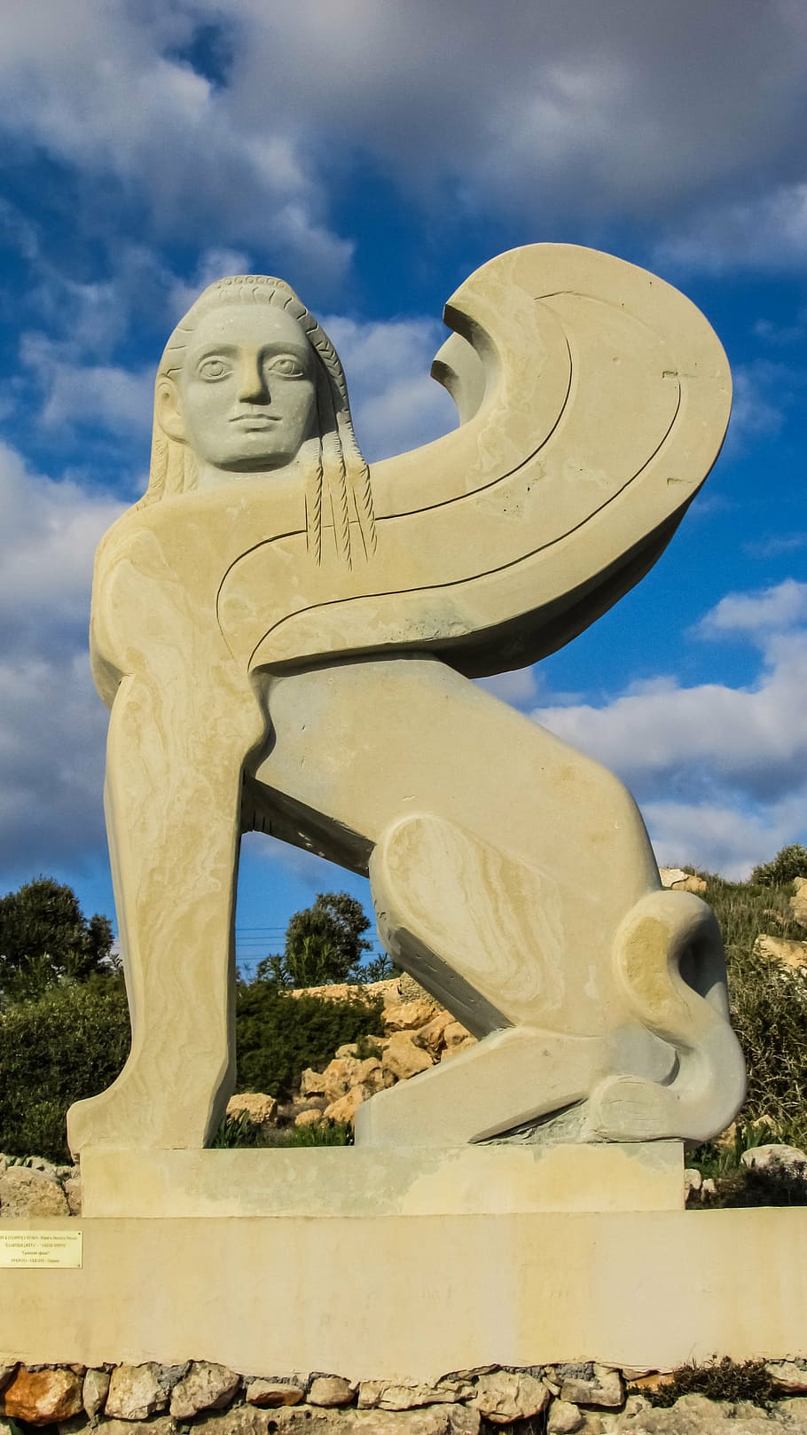 cyprus, ayia napa, sculpture park, sphinx, statue, sculpture, representation, art and craft, cloud - sky, sky