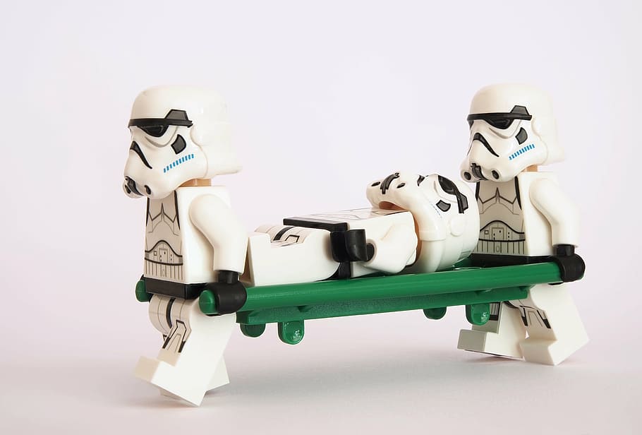 white, black, stormtrooper toys, stormtrooper, lego, stretcher, litter, pram, healthcare, star wars