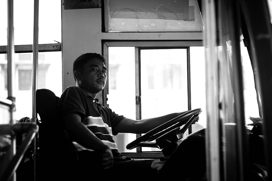 Busdriver, Bus, Driver, bus, driver, street photograpy, black and white, driving, music, piano, musical instrument