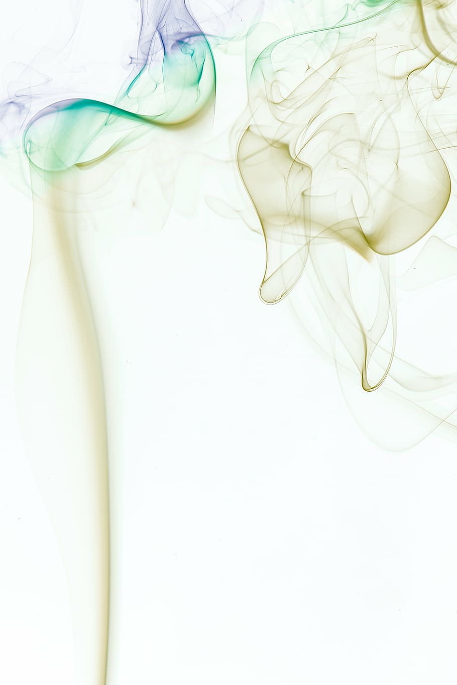 green, teal smoke design, abstraction, smoke, highlights, white background, indoors, studio shot, close-up, copy space